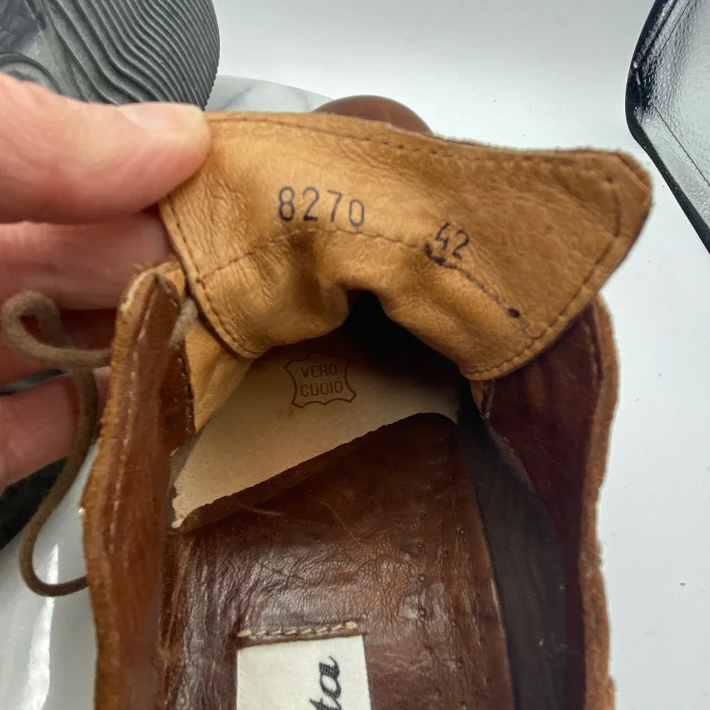 Bata Mens 42 Leather Oxford Shoes Brown Made in Italy 8270 Lace Up Casual Dress